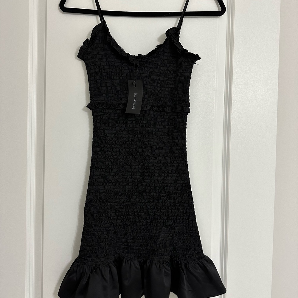 Dynamite All Over Smoked Bodycon Jet Black Dress Size XS